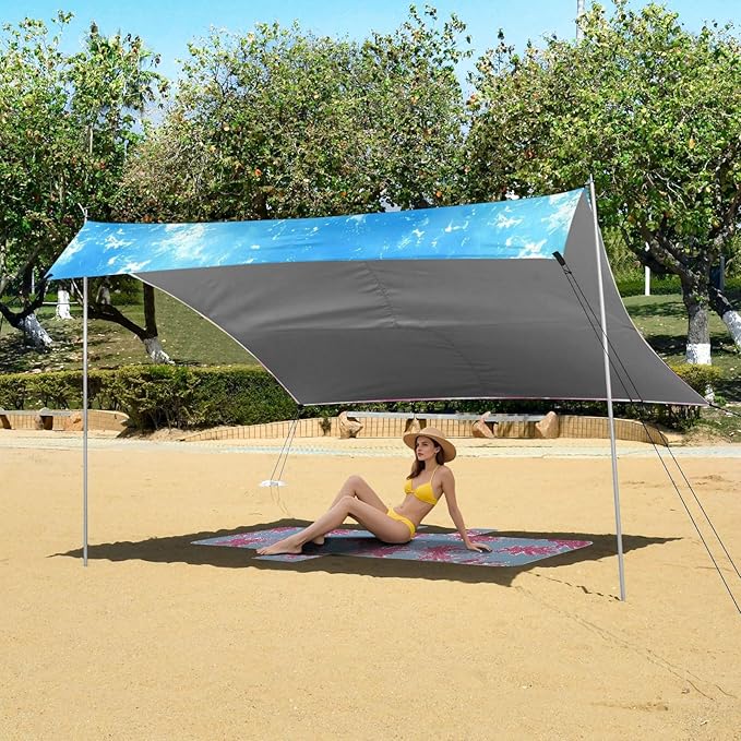 ALAZA Tie Dye Rainbow Color Beach Tent Sun Shelter UPF50+ Protection Beach Shade Canopy w/ 4 Sandbags for Outdoor Camping Fishing Backyard Fun Picnic 10x9 ft