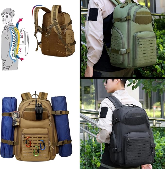 35l Military Tactical Backpack for Men Hiking Climbing Camouflage Cs Molle Multi-functional Tactical Cycling Rucksack (Khaki)