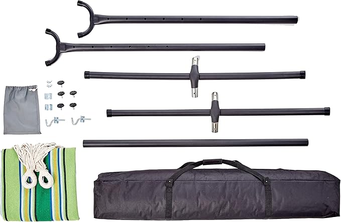 Amazon Basics Double Hammock with 9-Foot Space Saving Steel Stand and Carrying Case 450 lb Capacity Vigor Green 110 x 47 x 43