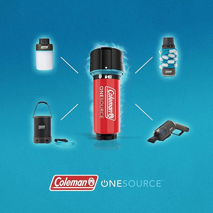 Coleman OneSource Rechargeable Outdoor Camping Gear: Camp Shower Cordless Vacuum Fan Speaker &amp Air Pump Options with Included Rechargeable Battery