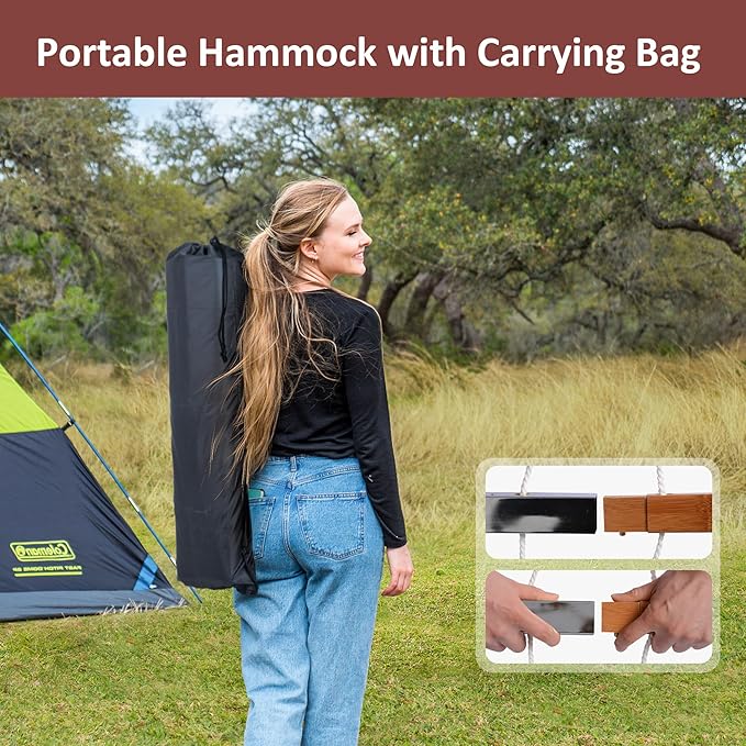 SUNCREAT Hammocks Portable Hammock with 12 ft Stand Included Double Hammock with Curved Spreader Bar Red Stripes