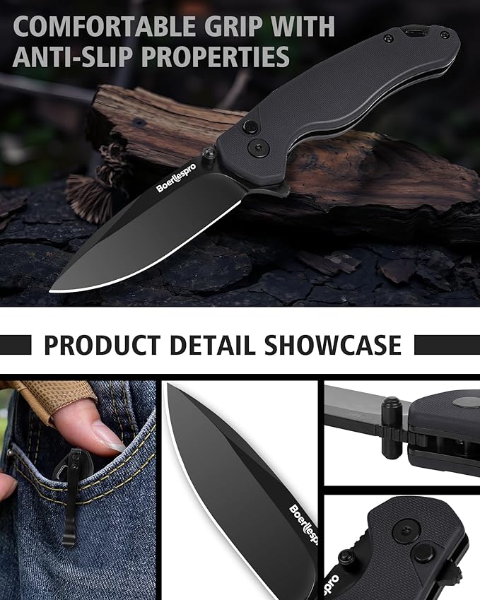 Pocket Knife – 2.99 8Cr14MoV Steel Blade G10 Handle | EDC Folding Knife with Pocket Clip for Men &amp Women | Sharp for Camping Fishing Hunting Tactical Use &amp Survival Hiking -Dark Gray