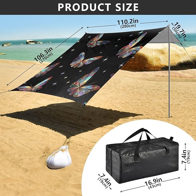 ALAZA Colorful Butterfly Pattern Beach Tent Sun Shelter Portable Canopy Sunshade for Outdoor Camping Picnics Backyard Fun 10x9 ft