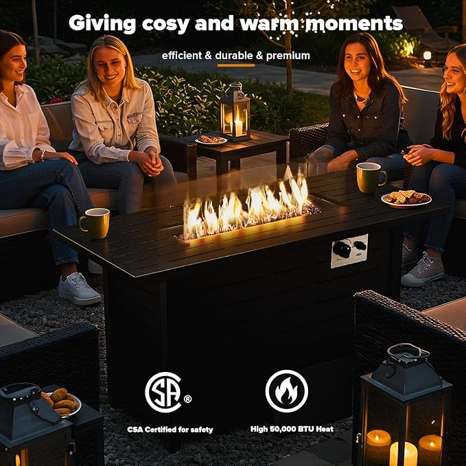 Xbeauty Propane Fire Pit Table 42 Outdoors Gas Fire Pit Table 50000 BTU Auto-Ignition Fire Tables with Lid Outside Garden Backyard Deck Patio (Square)