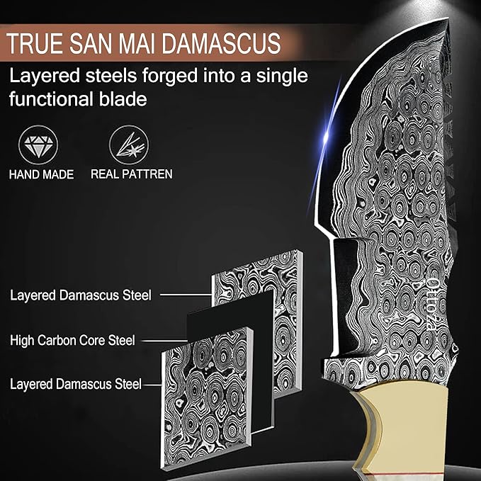 Ottoza Handmade Damascus Hunting Knife with Sheath - Fixed Blade Camping &amp Survival Knives for Men Horizontal Carry Tracker-Style Outdoor Gifts for Men 115