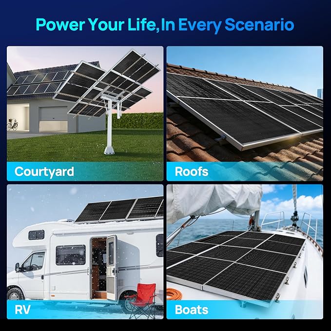 ECO-WORTHY 195W N-Type 18BB Bifacial Solar Panel 1PC 12 Volt Monocrystalline Solar Panel with 25% High Conversion Efficiency Ideal for RV Boat Roof FarmHome &amp Off-Grid Applications