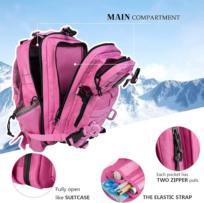 Hannibal Tactical 30L MOLLE Assault Pack Tactical Backpack Military Army Camping Rucksack with Bottle Holder 3-Day Pack Pink