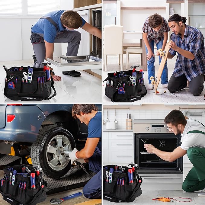 WORKPRO 16-inch Close Top Wide Mouth Tool Storage Bag with Water Proof Rubber Base W081022A 16