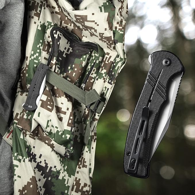 CIVIVI Folding Pocket Knife Button Lock Flipper Cogent Knife 14C28N Blade Black Micarta Handle for Outdoor EDC Camping C20038D-7