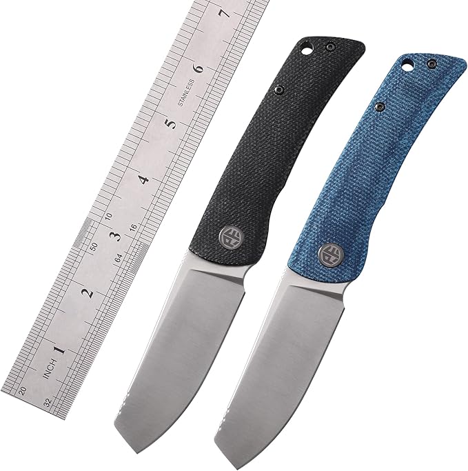 Petrified fish PFE05 Flavorist3.15 K110 Satin Blade 94g Micarta Handle Front Flipper Liner lock Folding knife (Blue)
