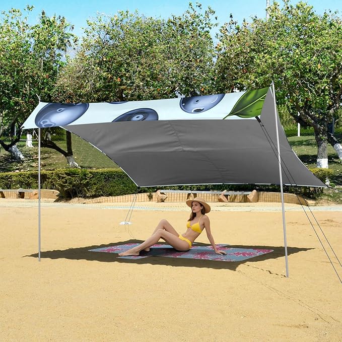 Beach Canopy with Windproof Ropes &amp Sandbags Beach Tent Sun Shade Sun Shelter for Camping Trips Fishing Backyard Fun or Picnics Blueberry