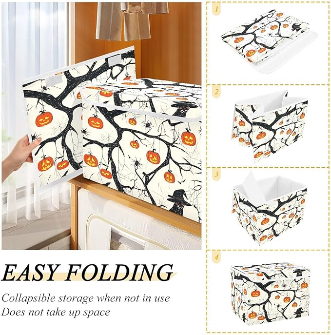 Pumpkin Spider Witch Collapsible Storage Bins with Lids Decorative Fabric Cubes Closet Organizer Basket Boxes Containers for Clothes Box Chest Folding Rec