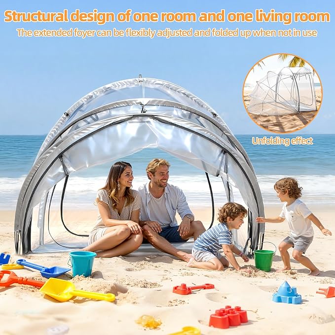 4-Person Sun Tent - Instant Pop-Up Bubble Shelter All-Weather Clear View Camping Tent with Vent Waterproof Rainproof Outdoor Screen House for Backyard Beach &amp Sports Events Clear