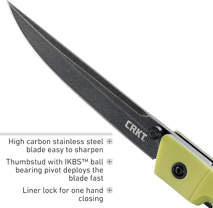 CRKT CEO Everyday Carry EDC Pocket Folding Knife with Liner Lock: Stainless Steel Plain Edge Blade Glass-Reinforced Nylon Handle Pocket Clip 7096YGK