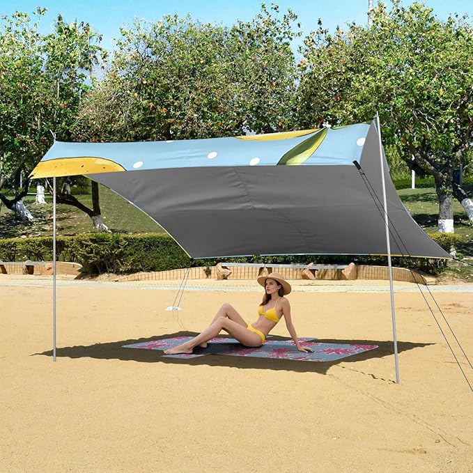 ALAZA Lemon Dot Pattern Beach Tent Sun Shelter Portable Canopy Sunshade for Outdoor Camping Picnics Backyard Fun 10x9 ft