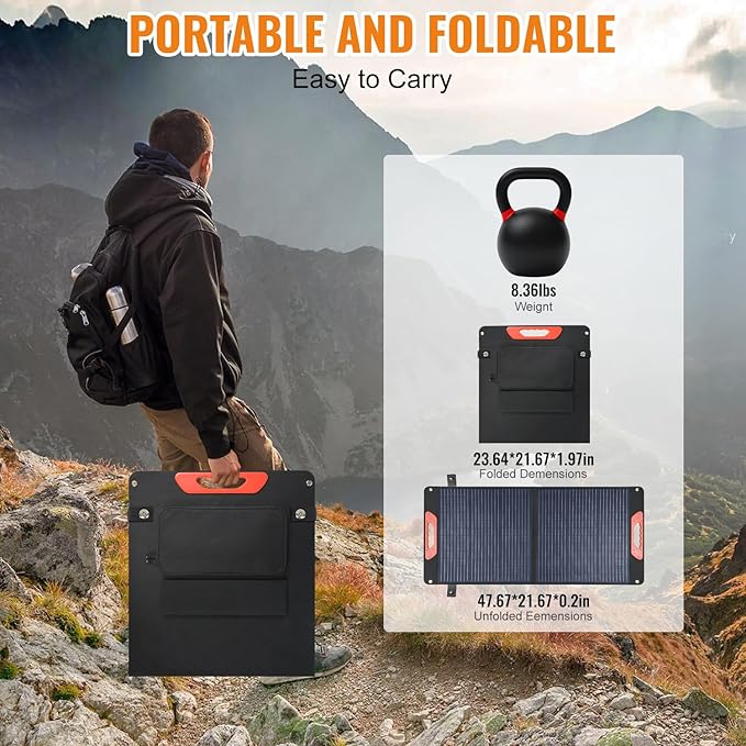 100W Foldable Solar Panel - Charger for Power Stations | Monocrystalline 23.5% High Efficiency QC3.0 USB-A/USB-C Output | IP65 Waterproof | Portable for Camping RV Emergency Blackout