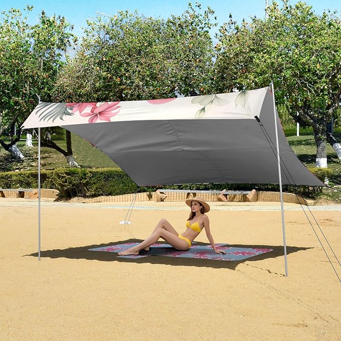 ALAZA Flamingo and Leaves Beach Tent Sun Shelter Portable Canopy Sunshade for Outdoor Camping Picnics Backyard Fun 10x9 ft