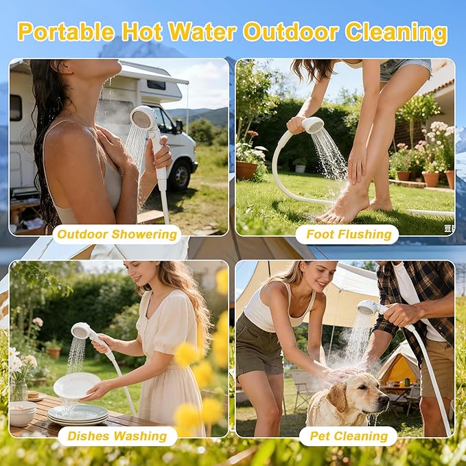 Portable Propane Water Heater for Camping Shower 40900 BTU 4500mAh Rechargeable Battery Tankless Water shower for Outdoor Shower with Pump Table Top Camp Water Heater for Camping and Vacationing
