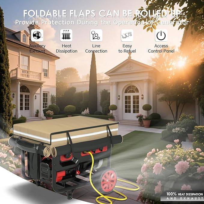 2025 Upgrade Generator Covers While Running 900D+210D Double Layer Production Heavy Duty Dustproof and Waterproof Generator Covers for 5000W-10000W Frame Generators khaki with Storage Bag
