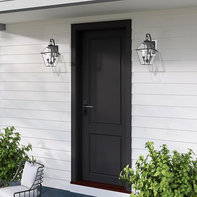 Livex Lighting 2281-04 Westover 2 Light Outdoor Black Finish Solid Brass Wall Lantern with Clear Beveled Glass