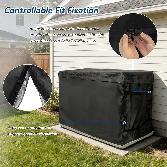 Generator Cover600D Outdoor Generator Covers for G007043 22KW Home Standby GeneratorWith Insulation Aluminum Foil Winter Generator Cover 50W X 26.5D X 28.5H(Black)