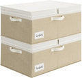 GRANNY SAYS Decorative Storage Boxes with Lid Large Storage Bins with Double-Open Lid Storage Basket for Clothes 63L Closet Linen Storage Bin White/Khaki 2-Pack