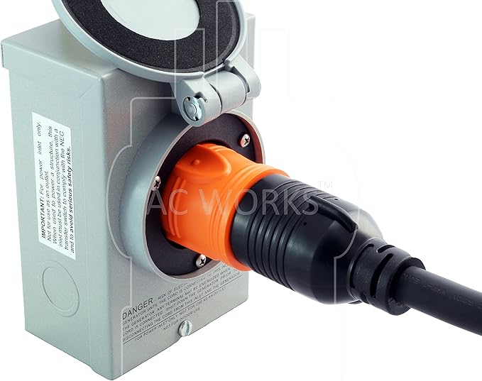 AC WORKS [AD515L1420] 15Amp Household Plug NEMA 5-15P to Generator 4 Prong 20Amp L14-20R (Two hots bridged)