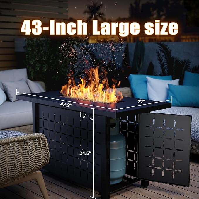43in Propane Fire Pit Table Outdoor Gas Fire Pit for Patio 50000 BTU with Lava Rocks Waterproof Cover and Lid Perfect for Cozy Gatherings &amp Relaxing Outdoor Parties