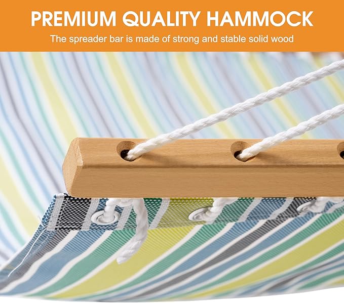 Lazy Daze Hammocks Quick Dry Hammock with Spreader Bar Textliene Fabric Double 2 Person Hammock with Chains Outdoor Patio Poolside Backyard Beach 450 lbs Capacity Blue Green Stripes