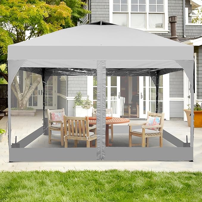 GDY 8x8 FT Pop Up Canopy Tent with One Push SetupSetup Gazebo with 4 PVC Transparent SidewallsEasy Carry for Events Parties Camping White