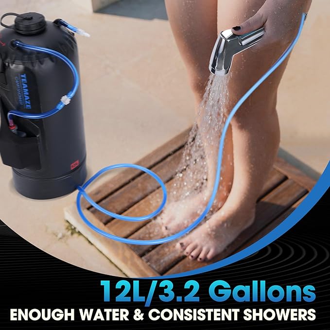 Teamaze Portable Shower12L/3.2 Gal Solar Camping Shower Bag with Auto Pressure PumpPortable Outdoor Shower for CampingBeachHikingRVPet Bath