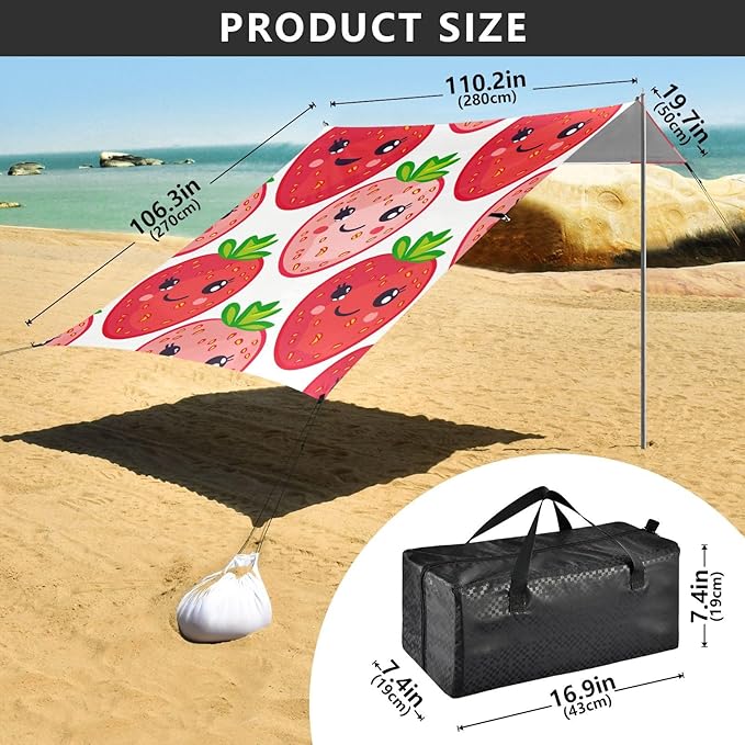 ALAZA Cute Strawberry Fruit Face Beach Tent Sun Shelter Portable Canopy Sunshade for Outdoor Camping Picnics Backyard Fun 10x9 ft