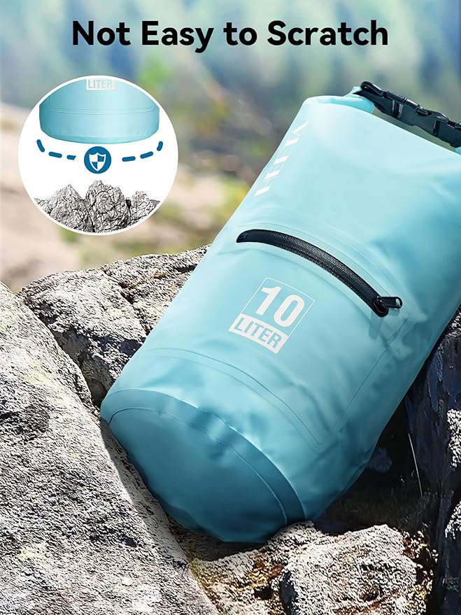 HEETA 2-Pack Waterproof Fanny Pack Pouch for Phone with Adjustable Waist Strap (Black &amp Grey) Bundled with Waterproof Dry Bag with Front Zippered Pocket for Women Men (Blue 5L)