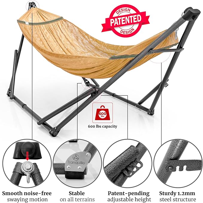Tranquillo Combo x2 Hammocks with Stand for Outside &amp Tree Straps Heavy Duty Hammock with Stand 600lbs for Indoor Outdoor Patio Backyard x2 Hammocks for 2 Person (Combo - Yellow Medium)