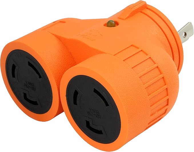 AC WORKS 30Amp 3-Prong Locking Generator Distribution Cord (L5-30 to Duo L5-30 30A 3-Prong Compact)