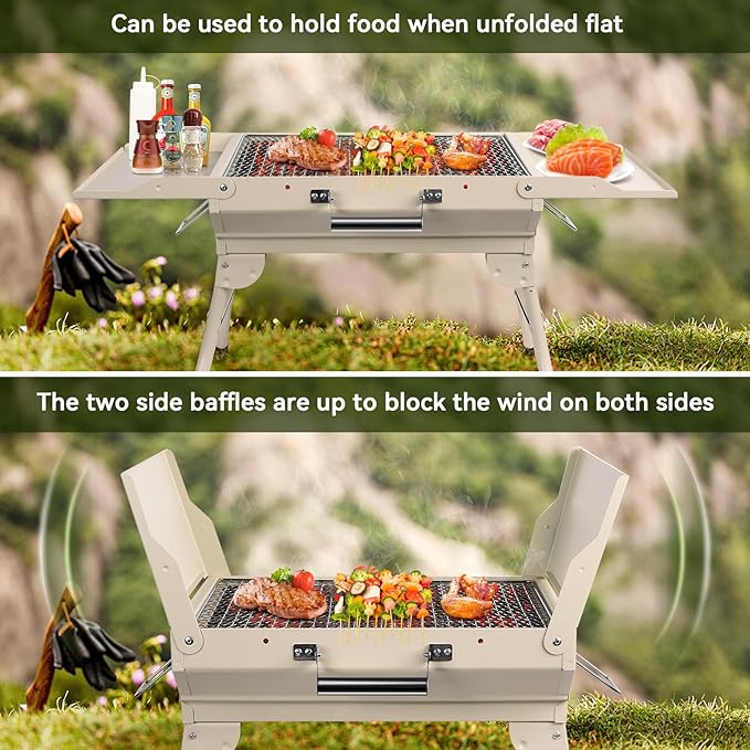 Portable Charcoal Grill Foldable Grills BBQ Grill Charcoal Small Grill for Travel Camping Outdoor Cooking Backyard Hiking Patio Garden PicnicsBeige