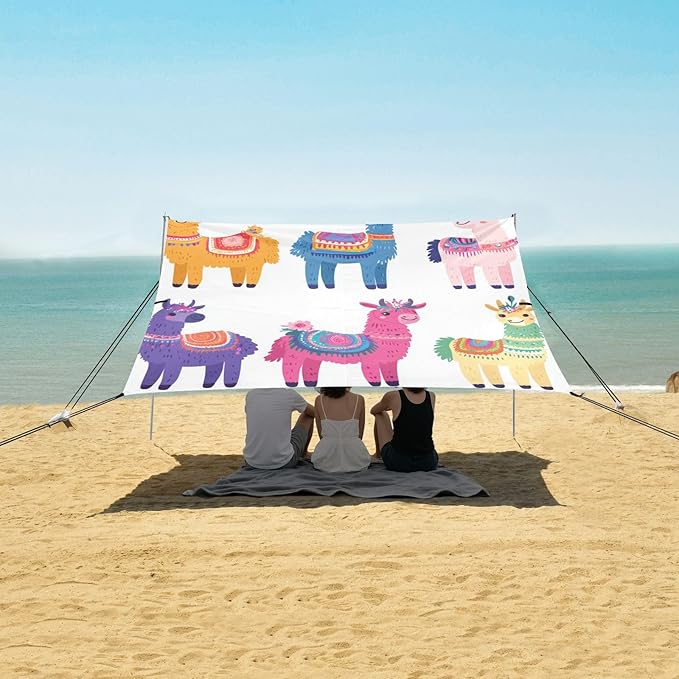 ALAZA Beautiful Set of Colorful Cute Llamas Beach Tent Sun Shelter Portable Canopy Sunshade for Outdoor Camping Picnics Backyard Fun 10x9 ft