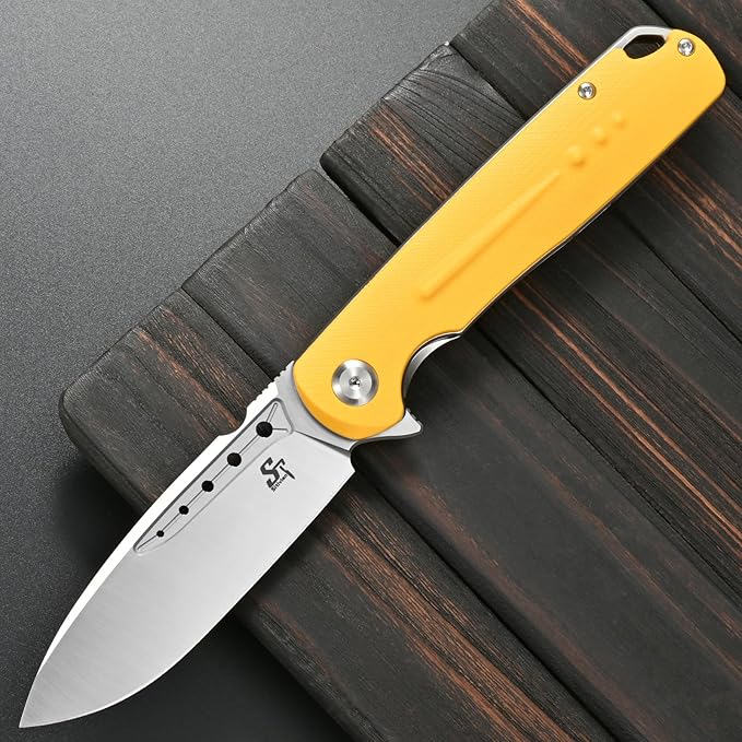 Sitivien ST131 Folding KnifeD2 Blade G10 Handle EDC Tool Knife with Liner Lock for Outdoor Camping Hiking Fishing(Yellow)