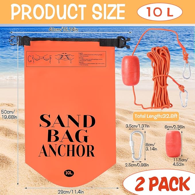 2 Pack 10L Sand Anchor Bag for Small Boats 2 in 1 PWC Jet Ski Anchor Bag Kit with Adjustable BuoyWaterproof Dry Bag for Jet Ski Kayak Boat Paddle Board Watercraft and Canoe