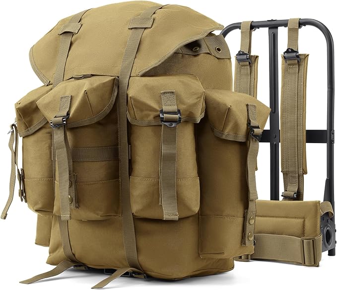 50L Military Alice Pack Army Survival Combat ALICE Rucksack Backpack for Men &amp Women for Camping Hiking Emergency Khaki
