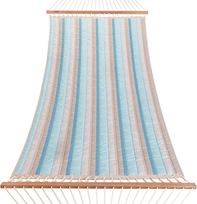 Hatteras Hammocks Large Gateway Mist Sunbrella Quilted Hammock – 13 ft. x 55 in. 2-Person 450 lb Capacity Cumaru Spreader Bar Zinc-Plated Hardware – Handcrafted in The USA
