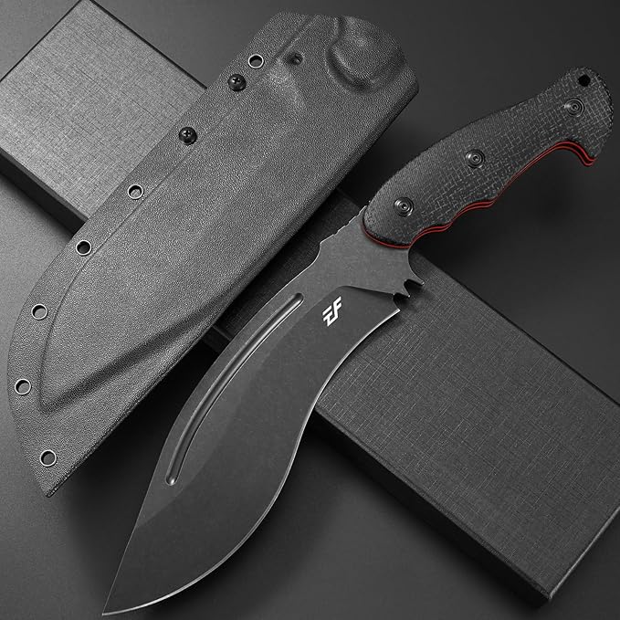 Eafengrow EF159 Fixed Blade Knife AUS-10 Steel Dog Leg shape Blade Micarta Handle Full Tang EDC Tool Straight Knifes for Outdoor Camping Hunting Bushcraft(Black)