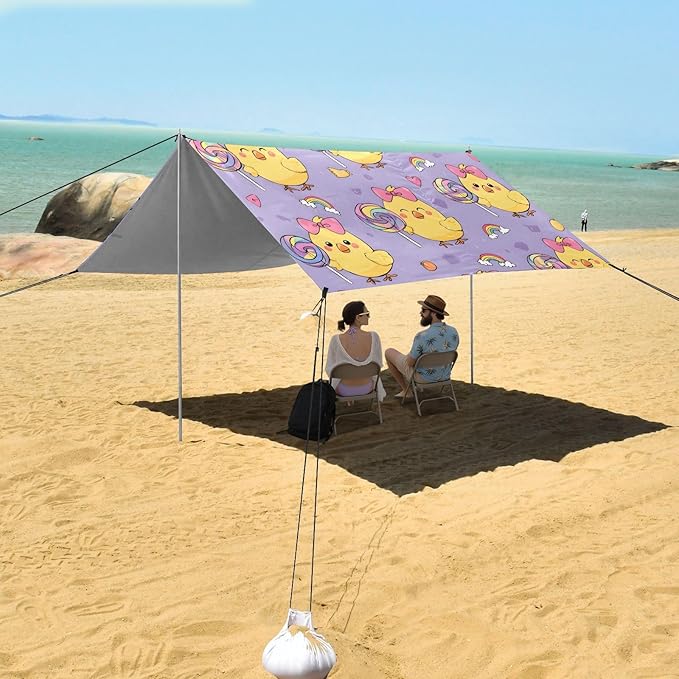 ALAZA Duck Lollipop Beach Tent Sun Shelter UPF50+ Protection Beach Shade Canopy w/ 4 Sandbags for Outdoor Camping Fishing Backyard Fun Picnic 10x9 ft