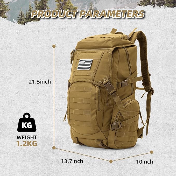 35L Military Tactical Backpack for MenWater Resistant Assault Pack for WomenKhaki Molle Daypack 3 Day Bug Out Bag Rucksack for Trekking CampingSurvivalEDC