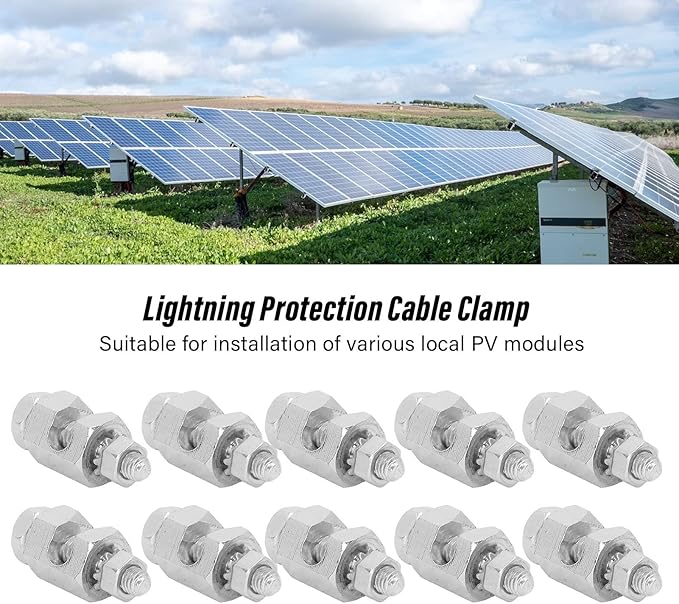 Focket 10PCS Solar Panel Photovoltaic Nut and Solar Earthing Ground Clip Cable Clamp for Bare Wire Safe On Coupling Earthing Ground Lug Cable Clamp Ground Clamp Fasteners Clip