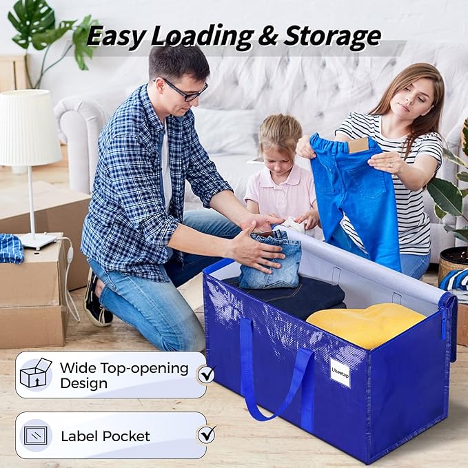 8 Pack Extra Large Heavy Duty Moving Bags Blue Storage Bins with Lids Reinforced Handles &amp Heavy-Duty Zippers Moving Boxes Storage Bags Totes for Clothes Packing Dorms College Supplies Blue