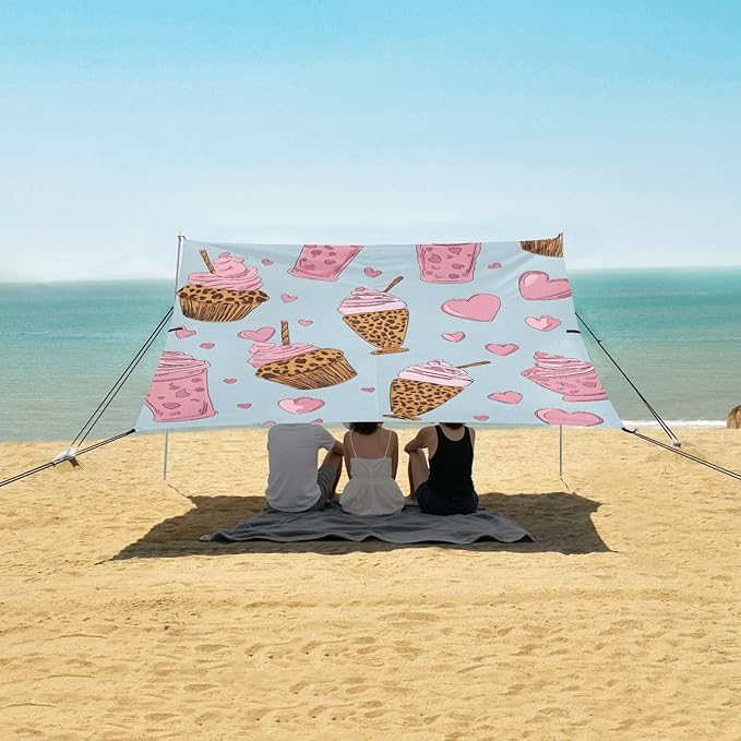 ALAZA Leopard Ice Cream Pattern Beach Tent Sun Shelter Portable Canopy Sunshade for Outdoor Camping Picnics Backyard Fun 10x9 ft