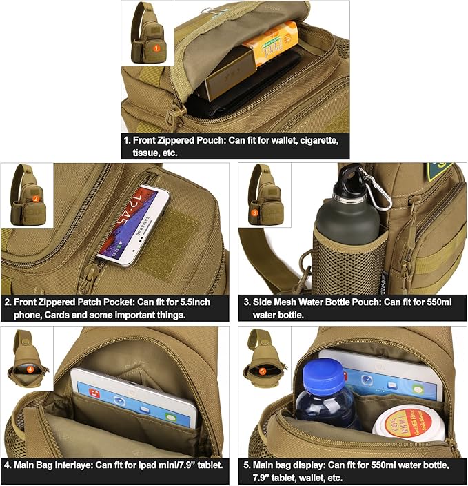 HUNTVP Small Tactical Sling Chest Pack Bag Molle Daypack Backpack Military CrossbodyType1- ACU Camouflage