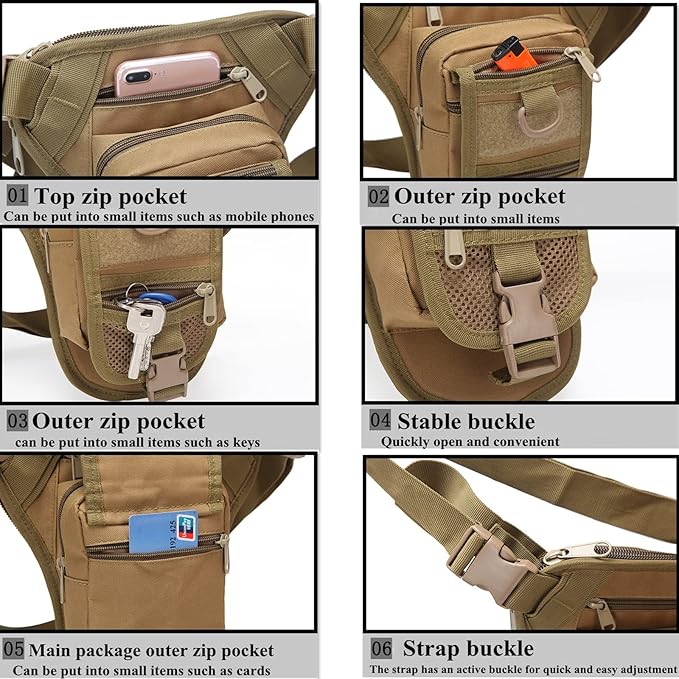 Tactical Bag Army Waist Leg Bag Adjustable Hiking Hunting Waist Packs Military Molle Drop Leg Bags Black L