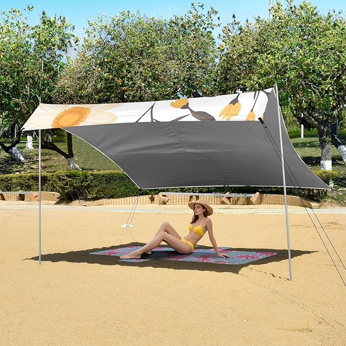 ALAZA Cute Daisy Floral Flower Beach Tent Sun Shelter Portable Canopy Sunshade for Outdoor Camping Picnics Backyard Fun 10x9 ft